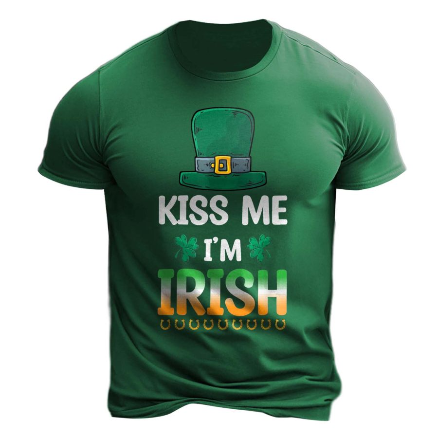 

T-shirt Décontracté à Manches Courtes Et Col Rond Pour Homme Kiss Me I'm Irish St Patrick's Day Shamrock