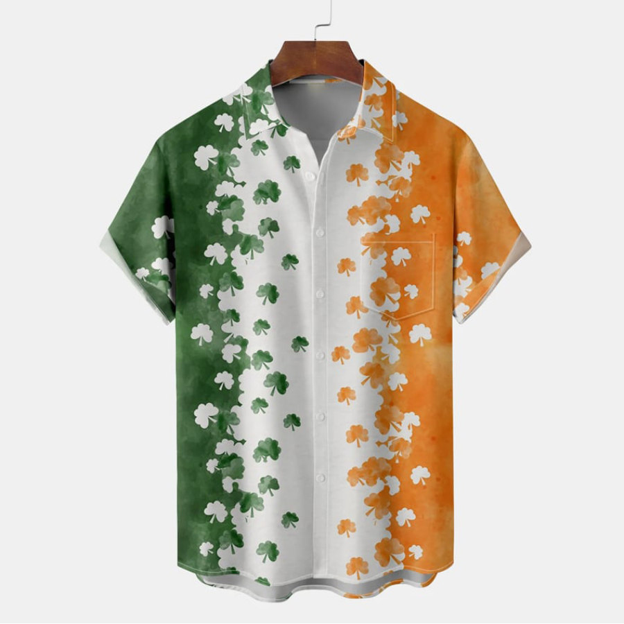 

Camisa Hawaiana De Manga Corta Para Vacaciones De Verano Con Trébol De La Bandera Irlandesa Del Día De San Patricio Para Hombre
