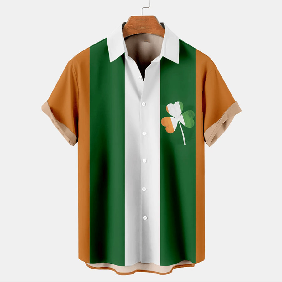 

Chemise à Manches Courtes Pour Hommes Pour La Saint-Patrick à Rayures Trèfle Irlandais Vacances D'été Hawaïennes