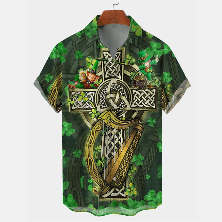 

Camisa Hawaiana De Manga Corta Para Vacaciones De Verano Con Bandera De La Cruz Celta Del Día De San Patricio Para Hombre