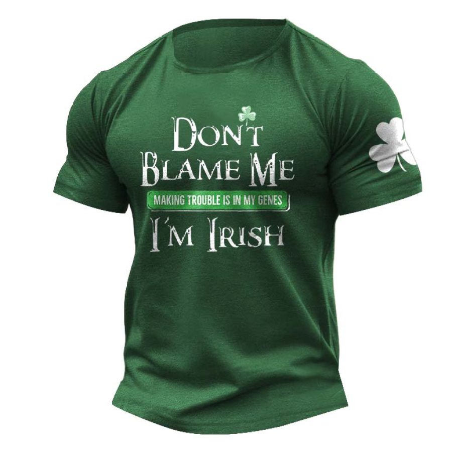 

T-shirt Décontracté à Manches Courtes Et Col Rond Pour Homme Don't Blame Me I'm Irish Trouble Maker St Patrick's Day Shamrock
