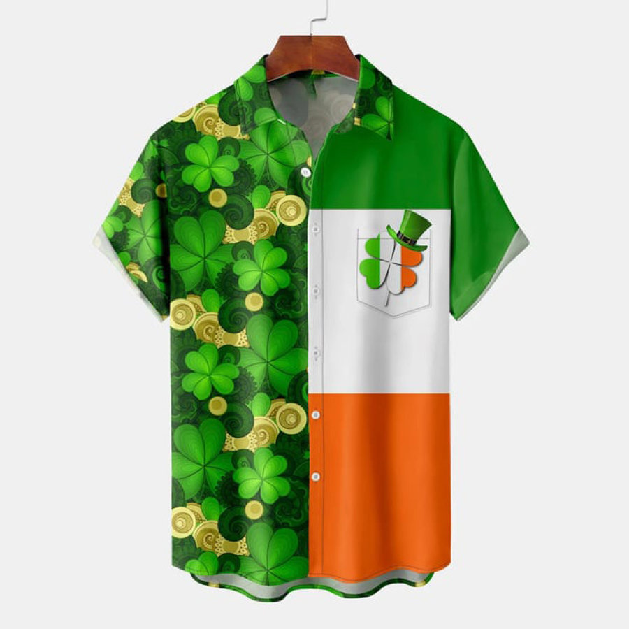 

Men's St. Patrick's Day Irish Flag Shamrock Hawaiian Summer Vacation Short Sleeve Shirt