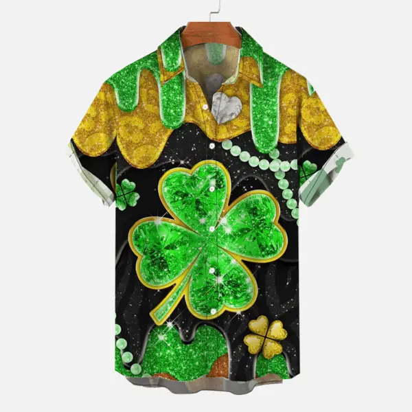 Men's St. Patrick's Day Shamrock Hawaiian Summer Vacation Short Sleeve Shirt - Cotosen.com