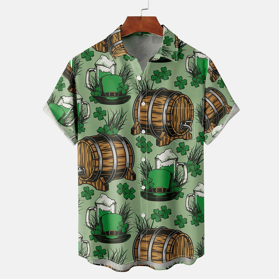 

Men's St. Patrick's Day Beer Bucket Shamrock Hawaiian Summer Vacation Short Sleeve Shirt