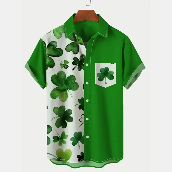 Men's St. Patrick's Day Shamrock Hawaiian Summer Vacation Short Sleeve Shirt - Trisunshine.com 