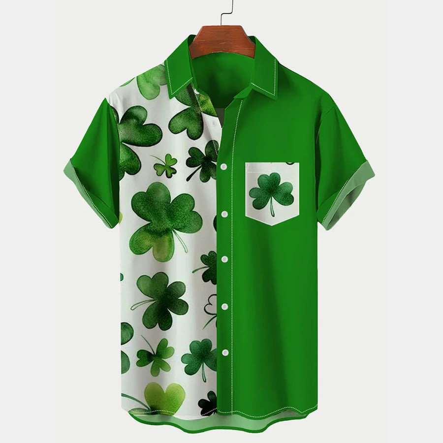 

Chemise à Manches Courtes Pour Hommes Trèfle De La Saint-Patrick Vacances D'été Hawaïennes