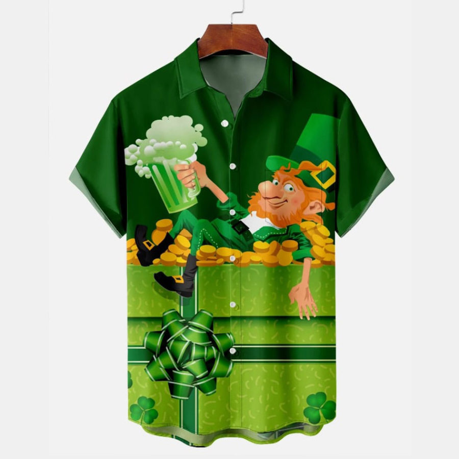 

Camisa Hawaiana De Manga Corta Para Vacaciones De Verano Trébol De Cerveza Hombre De Dibujos Animados Del Día De San Patricio Para Hombre