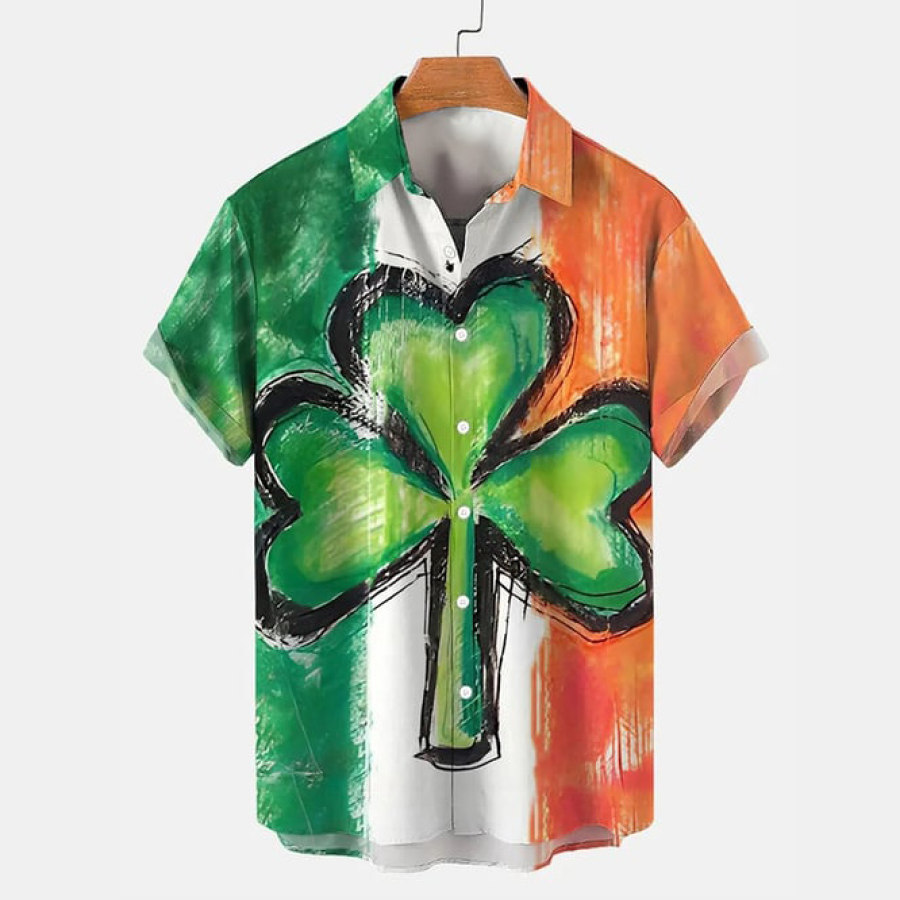 

Men's St. Patrick's Day Irish Flag Shamrock Hawaiian Summer Vacation Short Sleeve Shirt