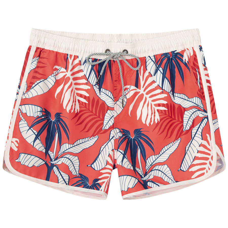 

Mens Tropical Flowers Swim Trunks 5 Inch Swim Trunks Leaf Vintage With Mesh Lining Beach Shorts