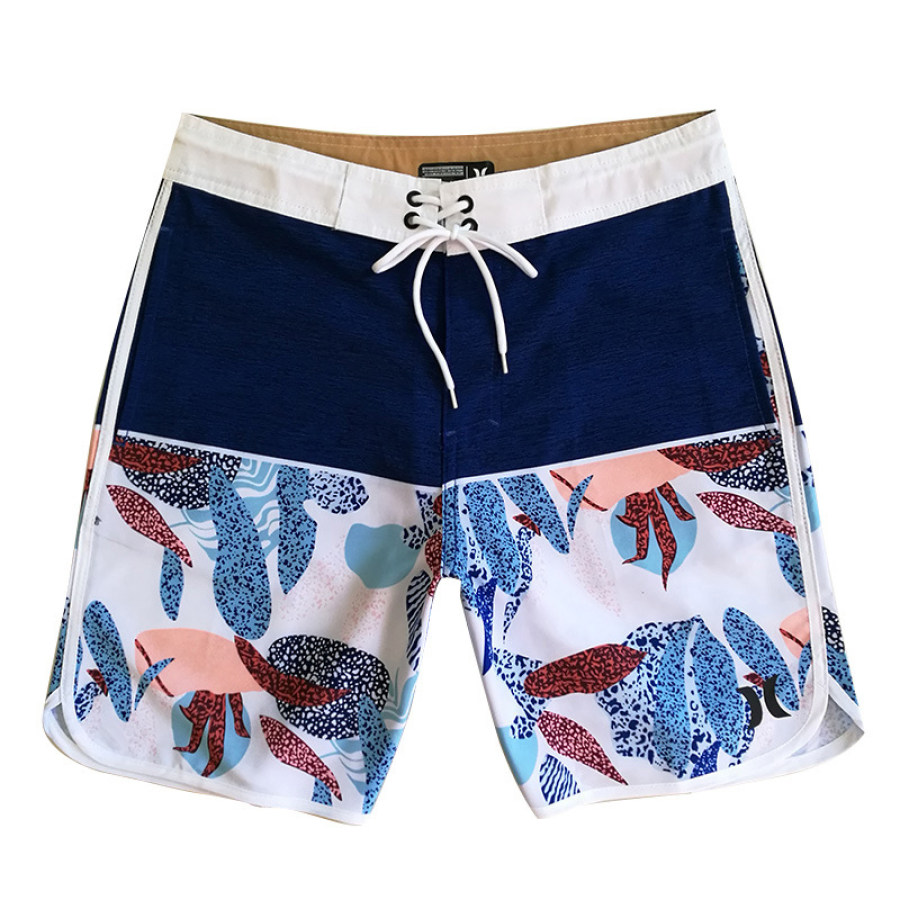 

Shorts De Playa De 18" Para Hombre Shorts De Surf Con Cordón Y Estampado Tropical Azul Marino