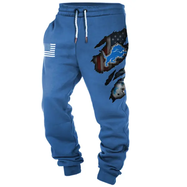 Men's Detroit Lions NFL Printed Super Bowl Casual Track Pants - Cotosen.com