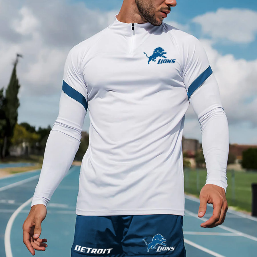 

Bedrucktes Super Bowl-Langarm-T-Shirt Der Detroit Lions NFL Mit 1/4-Reißverschluss Für Herren