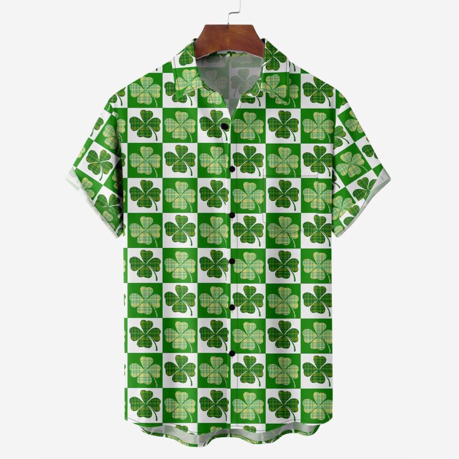 

Camisa De Manga Corta Para Hombre Diseño De Trébol De La Suerte Irlandés Hawaiano Para Vacaciones De Verano