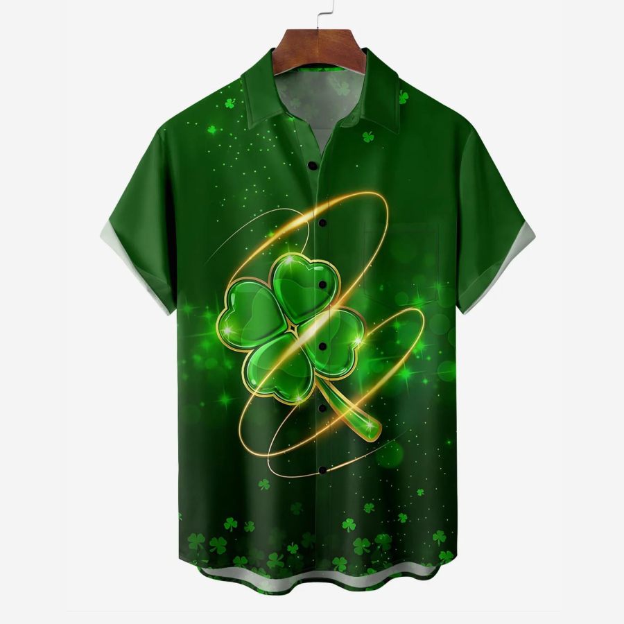 

Men's St. Patrick's Day Lucky Clover Irish Hawaiian Summer Vacation Short Sleeve Shirt