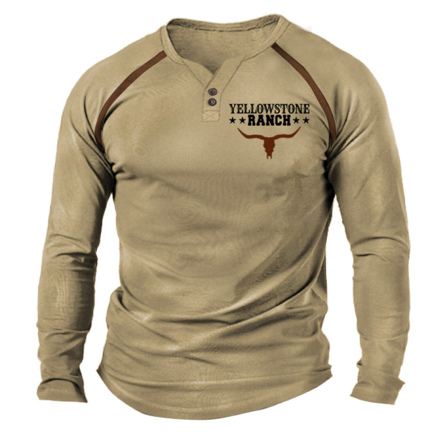

Мужская футболка Henley Yellowstone Ranch с длинным рукавом и принтом контрастного цвета повседневные топы