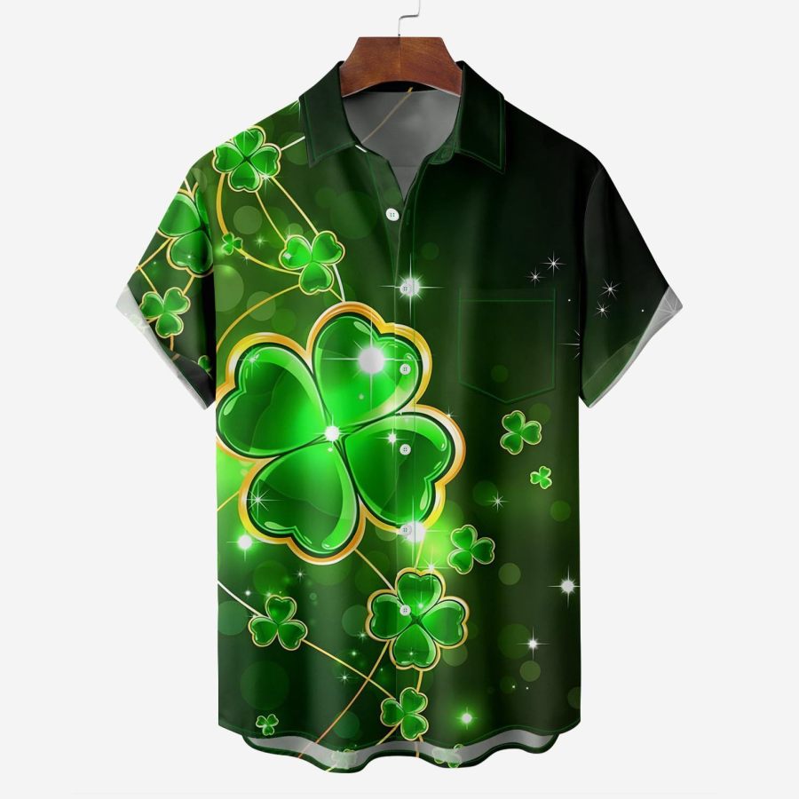 

Men's St. Patrick's Day Lucky Clover Irish Hawaiian Summer Vacation Short Sleeve Shirt