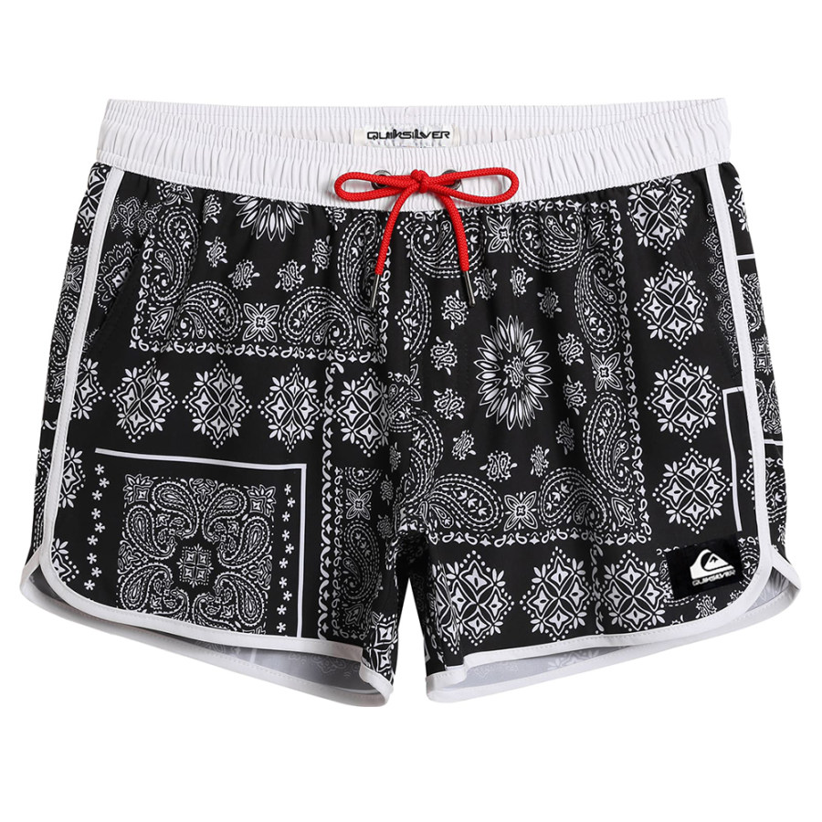 

Quiksilver Mens Paisley Print Swim Trunks 4.5 Inch Surf Shorts Mesh Lining Beach Shorts