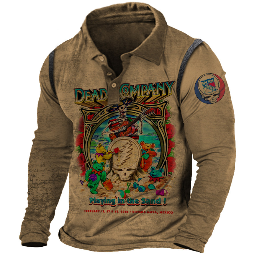 

Grateful Dead Herren Outdoor-Motorrad-Schädel Distressed-Leder-Kontrast-Retro-Poloshirt