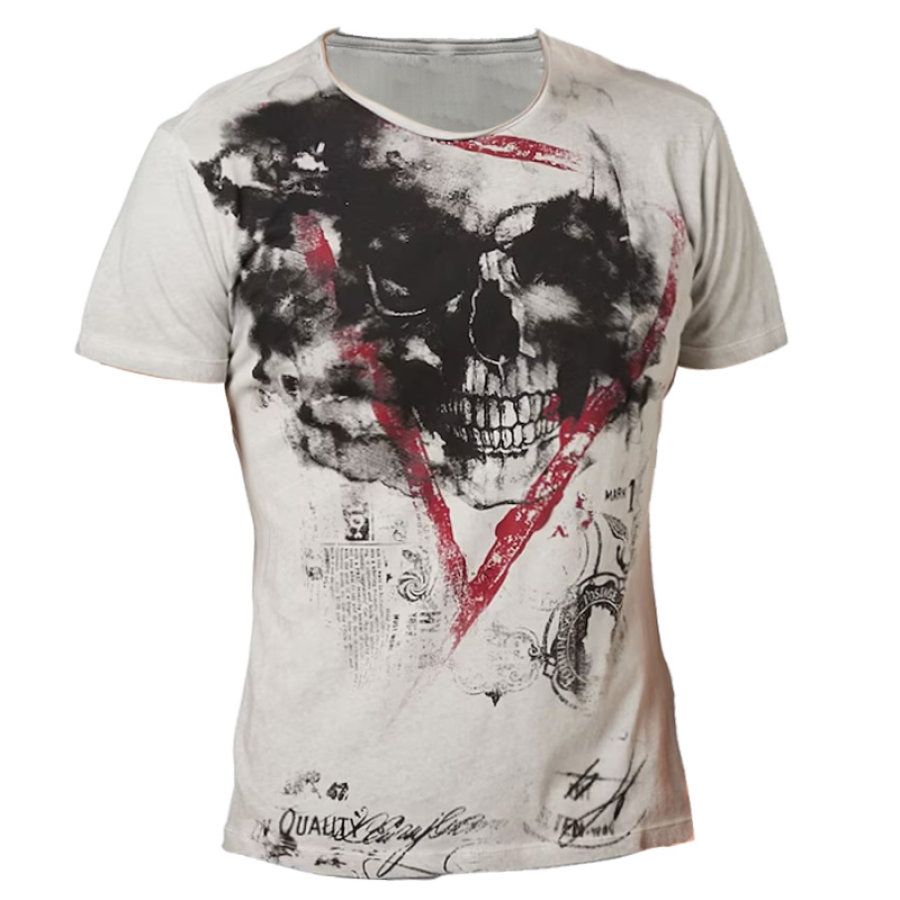 

Camiseta De Manga Corta Con Cuello Redondo Y Estampado De Calavera Retro Para Hombre