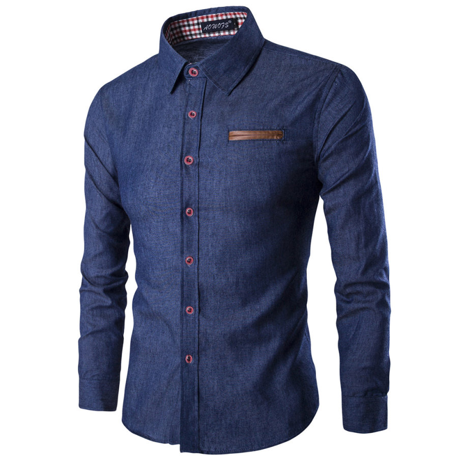 

Hombre Casual Camisa Bolsillo Patchwork Cuero Algodón