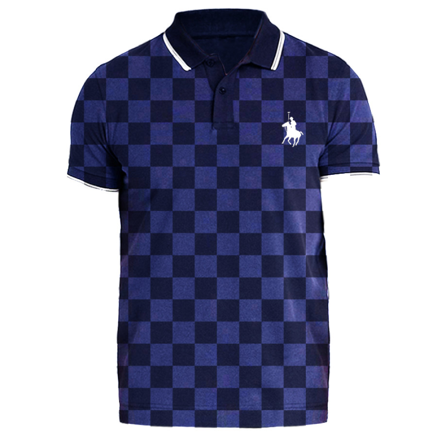 

Men's Spring And Summer Checkerboard Purple Polo Shirt