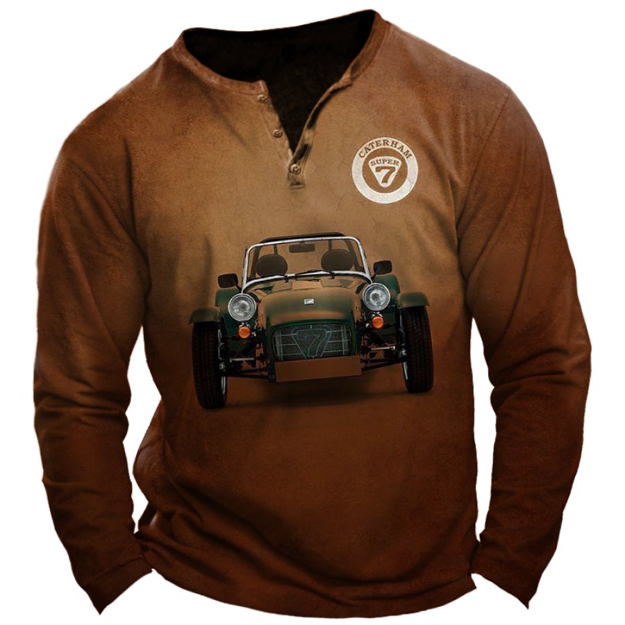 

T-shirt à Manches Longues à Col Henley Pour Hommes Rétro Caterham Classic Car Antique Car Print