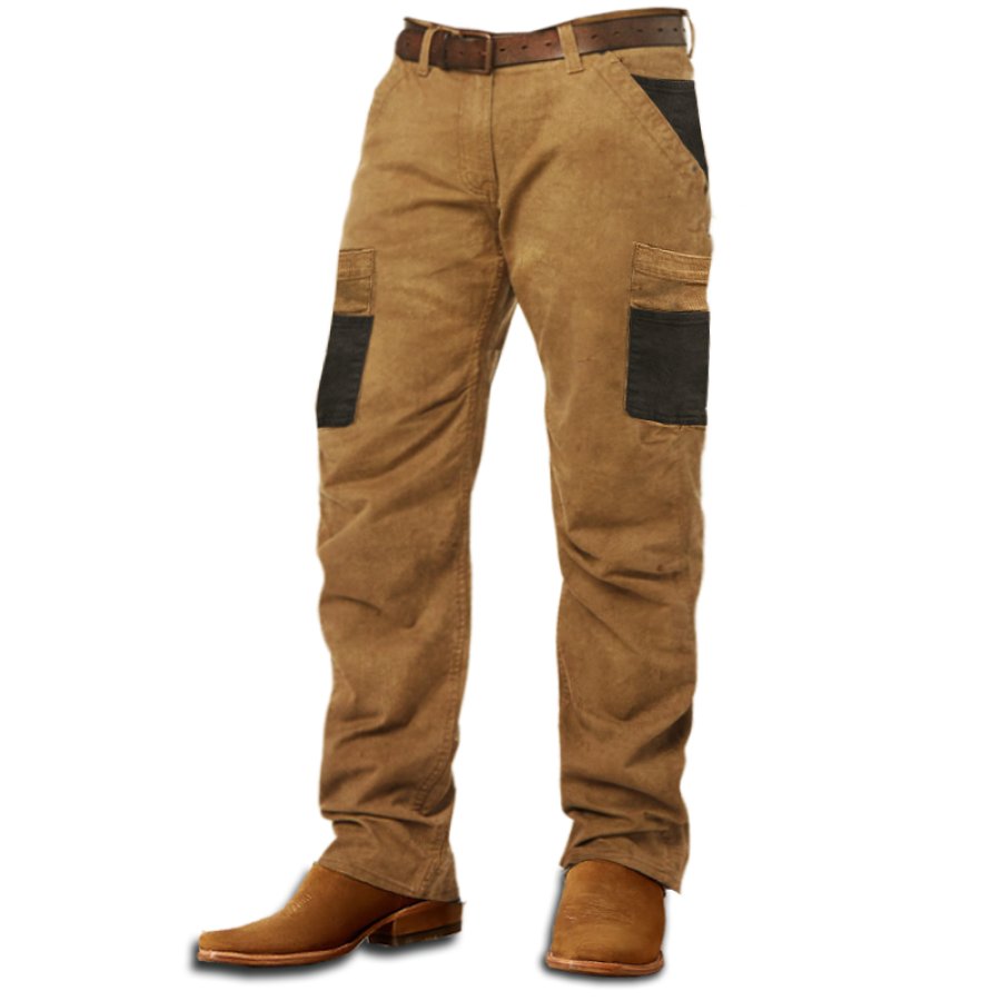 

Pantalon Cargo Rétro Pour Hommes Bloc De Couleurs Extérieur Pantalon Décontracté Multifonctionnel Kaki