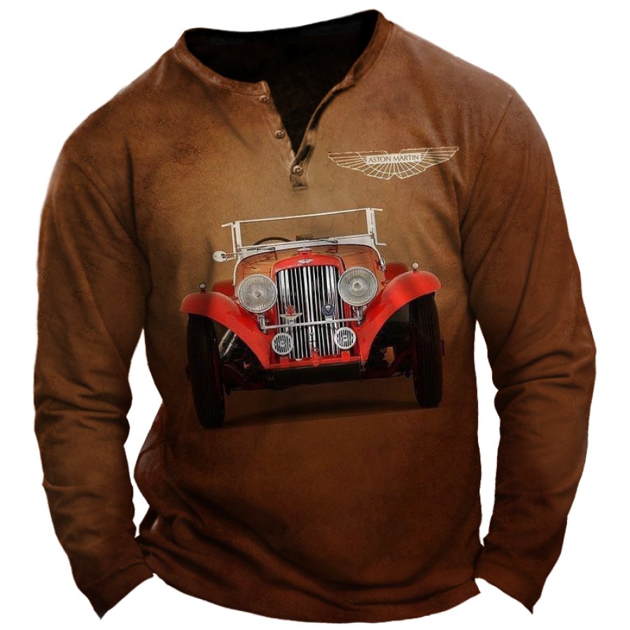 

Men's Retro Classic Car Antique Car Print Henley Collar Long Sleeve T-Shirt