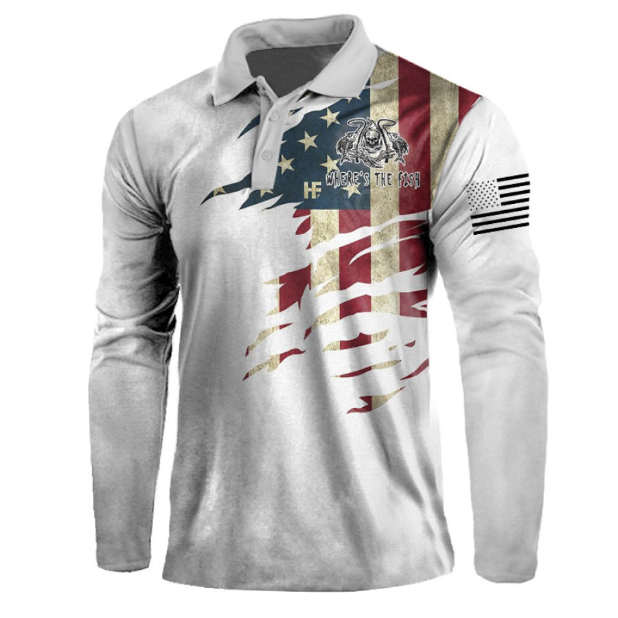 

Camiseta Para Hombre Polo Pesca Bandera Americana Manga Larga Tops Diarios Al Aire Libre