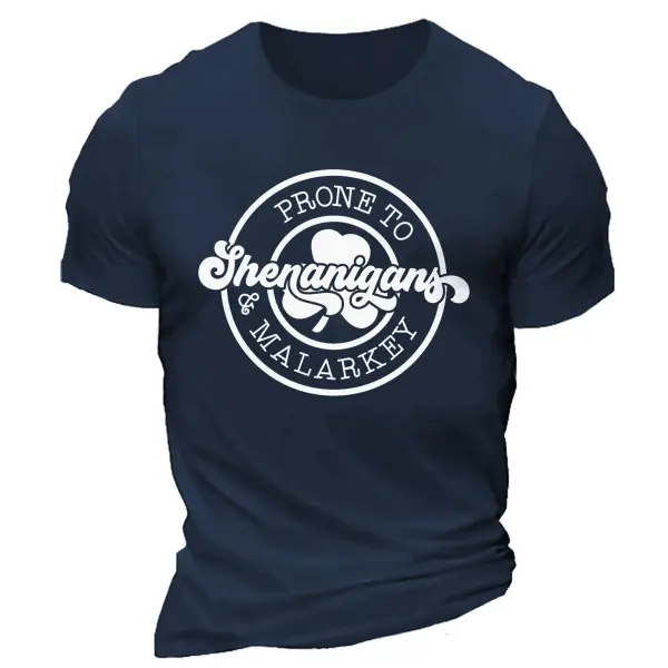 Men's Shenanigans St. Patrick's Day Lucky Shamrock Daily Casual Short Sleeve Crew Neck T-Shirt - Trisunshine.com 