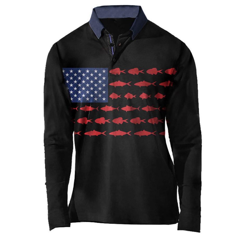 

Мужская рубашка поло с принтом американского флага для рыбалки на открытом воздухе