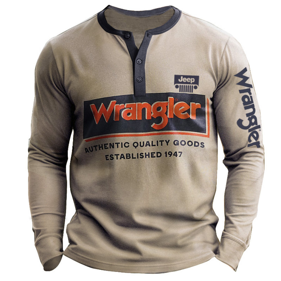 

Camiseta Wrangler Jeep Henley Para Hombre Top Deportivo De Manga Larga Con Estampado Retro Informal Al Aire Libre