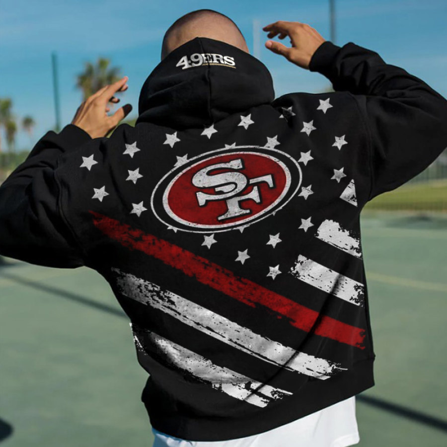

Übergroßer Super Bowl-Hoodie Für Herren Der San Francisco 49ers NFL Mit Amerikanischer Flagge Und Aufdruck