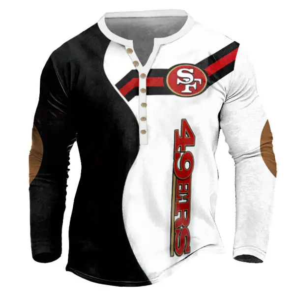 Men's T-Shirt Henley San Francisco 49ers NFL Long Sleeve Vintage Daily Tops - Cotosen.com