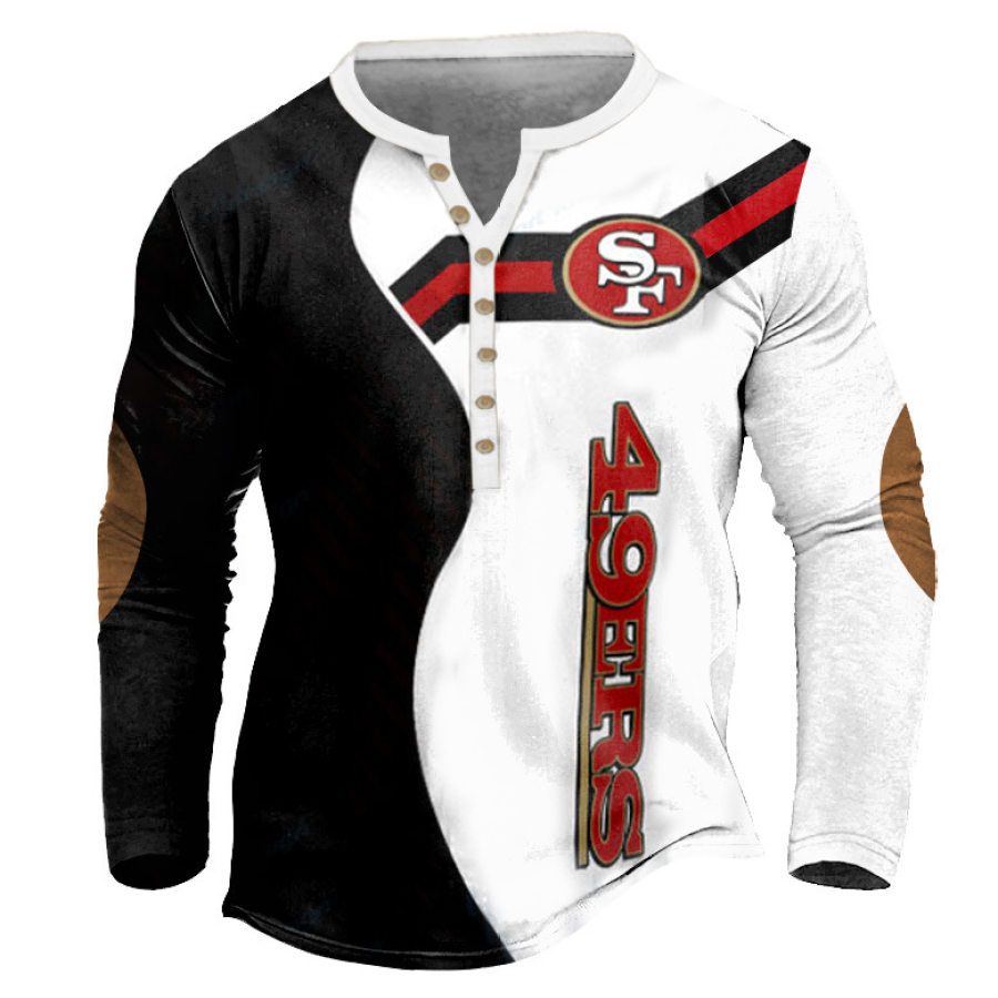 

T-Shirt Homme Henley San Francisco 49ers NFL Manches Longues Vintage Quotidien Hauts