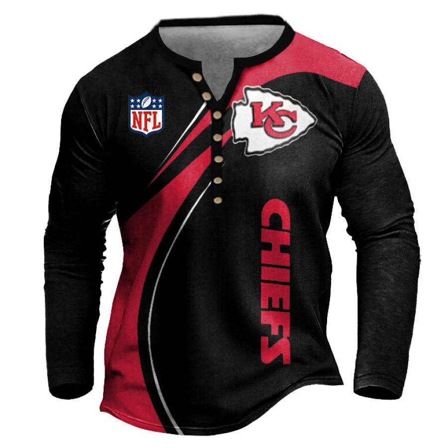 

Men's T-Shirt Henley Kansas City Chiefs NFL Long Sleeve Vintage Daily Tops
