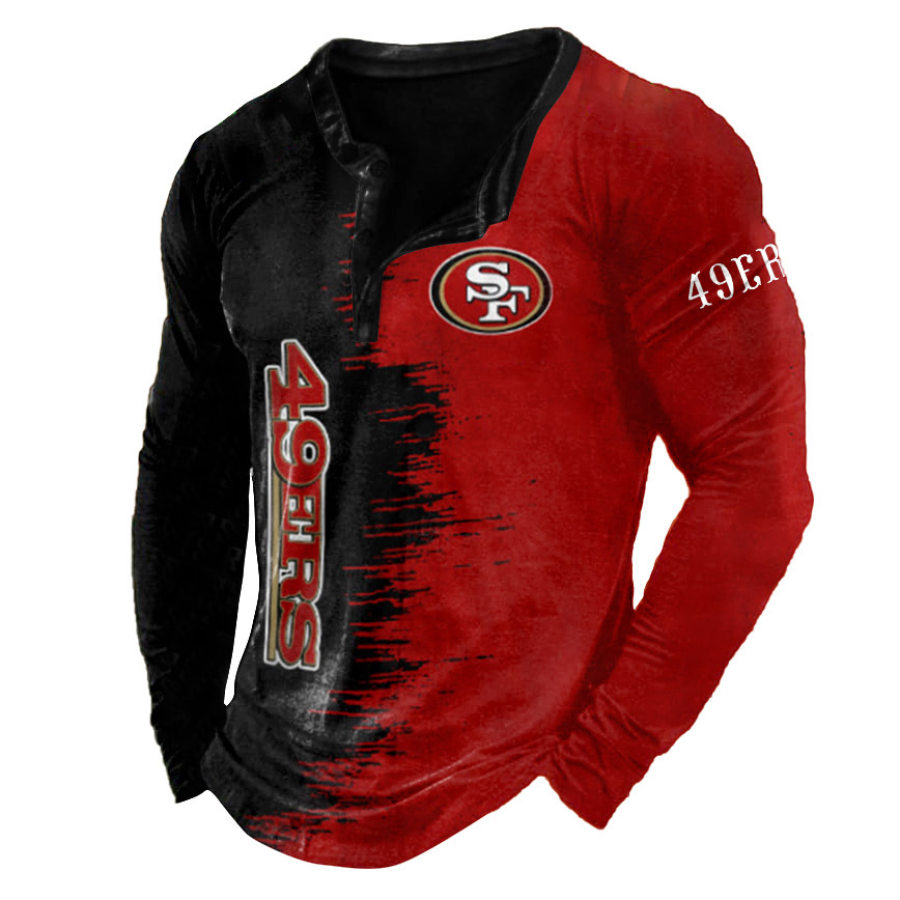 

T-Shirt Homme Henley San Francisco 49ers NFL Manches Longues Vintage Quotidien Hauts