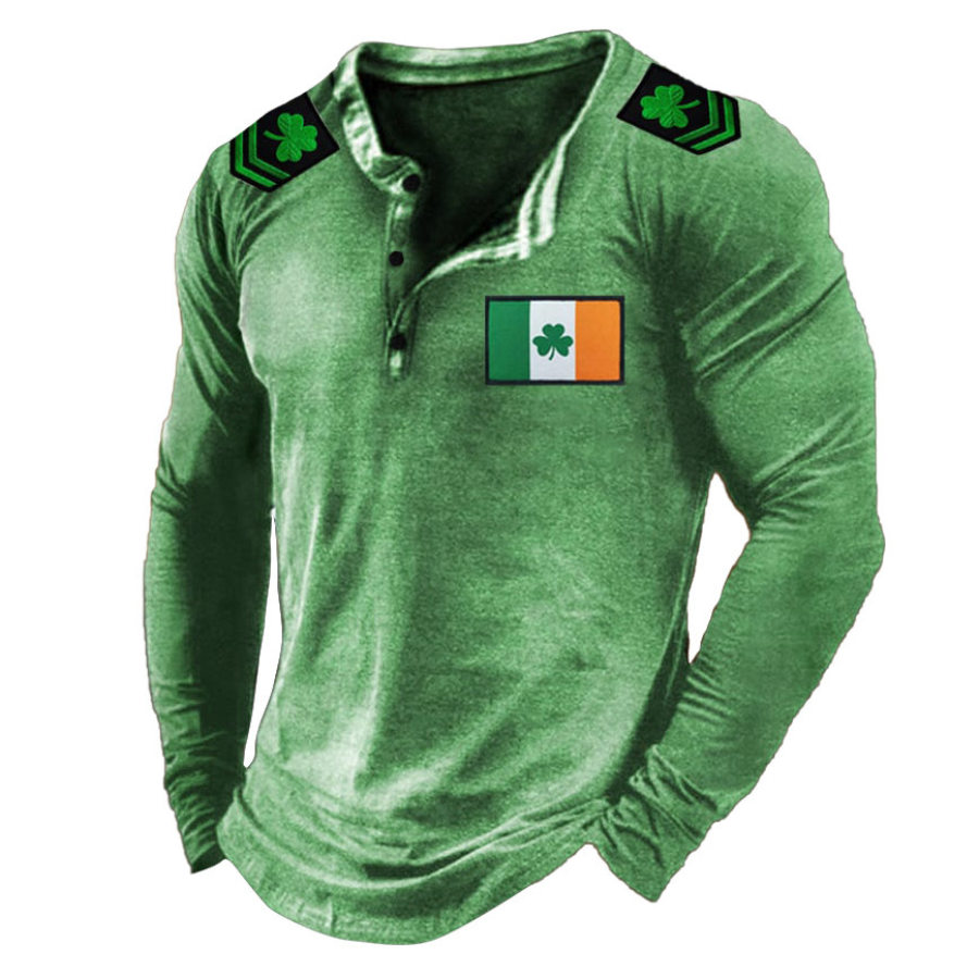 

Herren T-Shirt Henley Irish Flag St. Patrick's Day Shamrock Lucky You Langarm Vintage Daily Tops