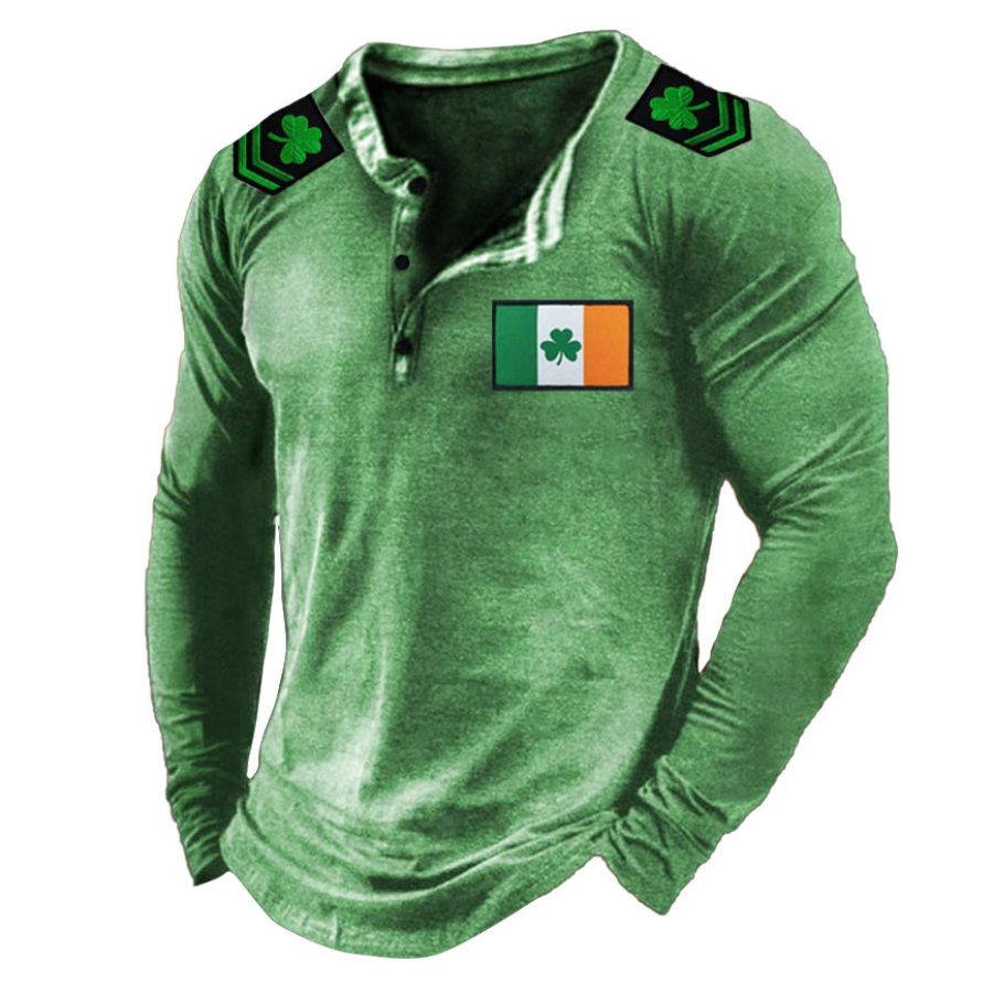 

Camiseta Para Hombre Henley Bandera Irlandesa Día De San Patricio Trébol Lucky You Manga Larga Vintage Tops Diarios