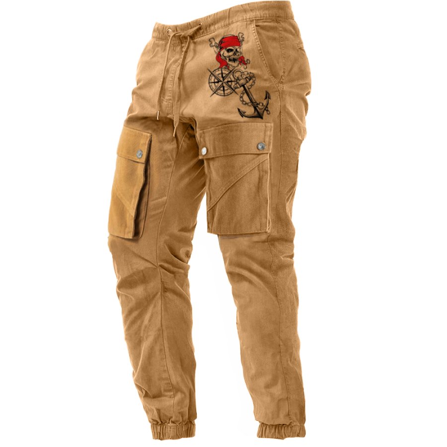 

Pantalon Cargo Vintage Pour Hommes Avec Imprimé Tête De Mort Et Ancre Pour Moto Jogging