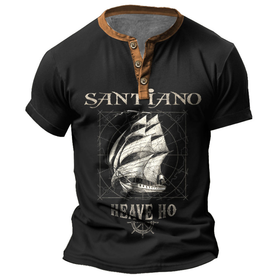 

Herren T-Shirt Henley Santiano Heave Ho Sailing Print Vintage Sommer Alltagsoberteile