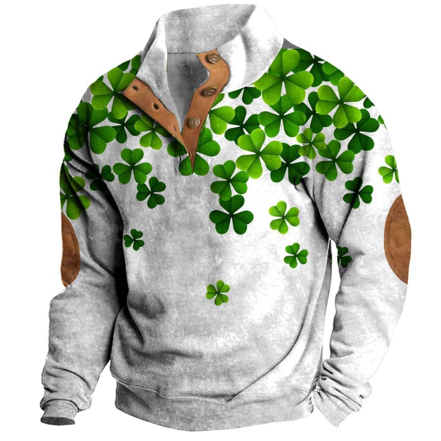 

Hombre Sudadera Trébol Día De San Patricio Suerte Cuello Alto Botones Bloques Vintage Diario Tops