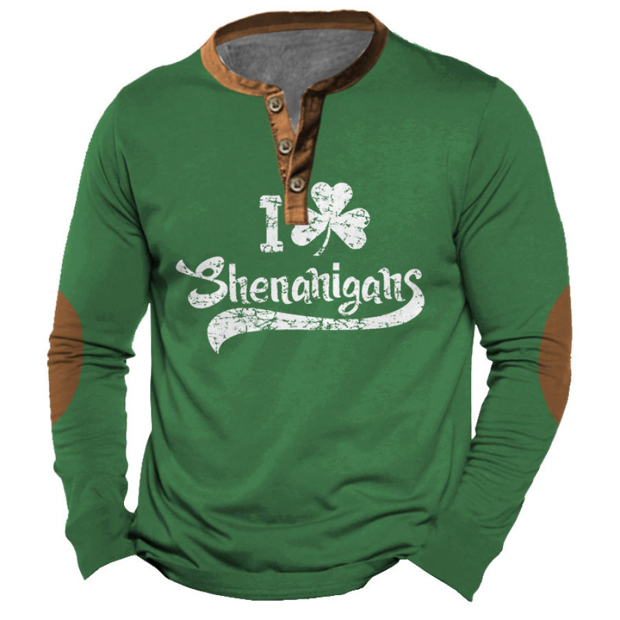 

Herren-T-Shirt Henley Shenanigans St. Patrick's Day Shamrock Lucky Color Block Langarm Vintage Daily Tops