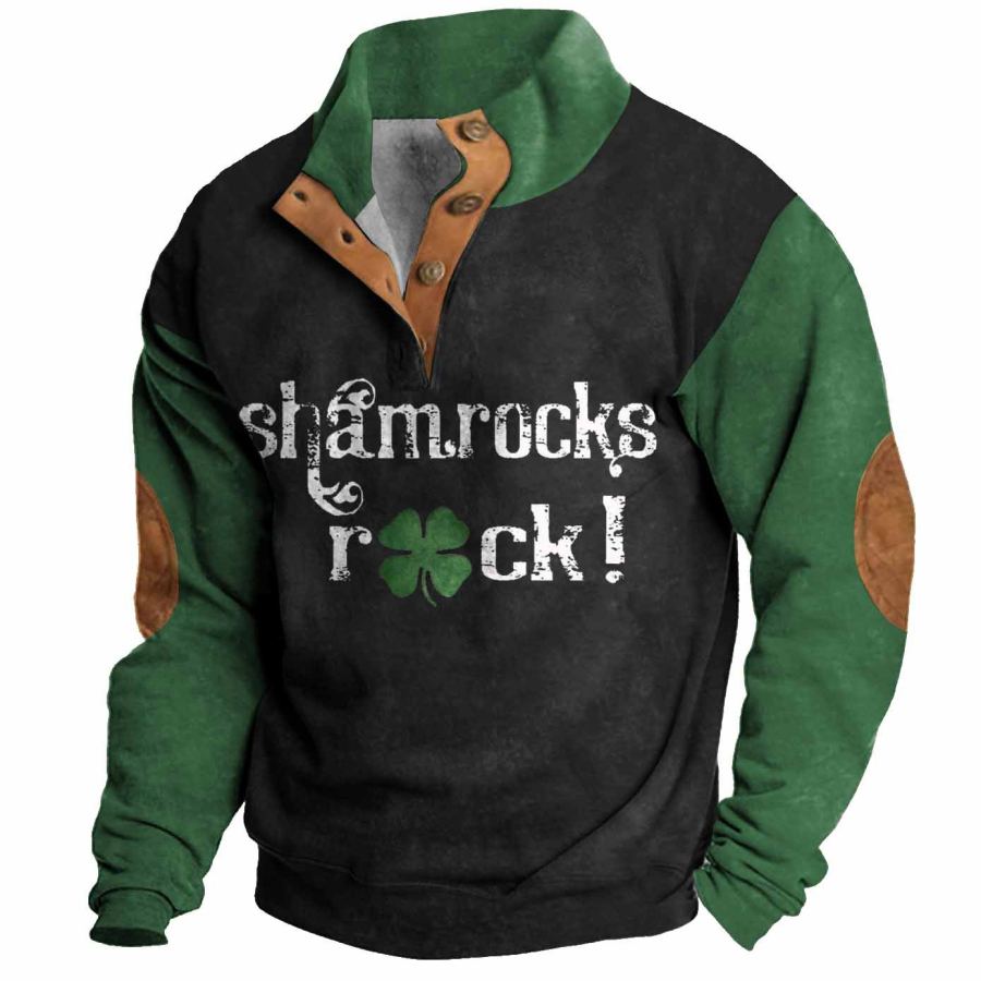 

Hombre Sudadera Tréboles Día De San Patricio Suerte Cuello Alto Botones Bloques Vintage Diario Tops
