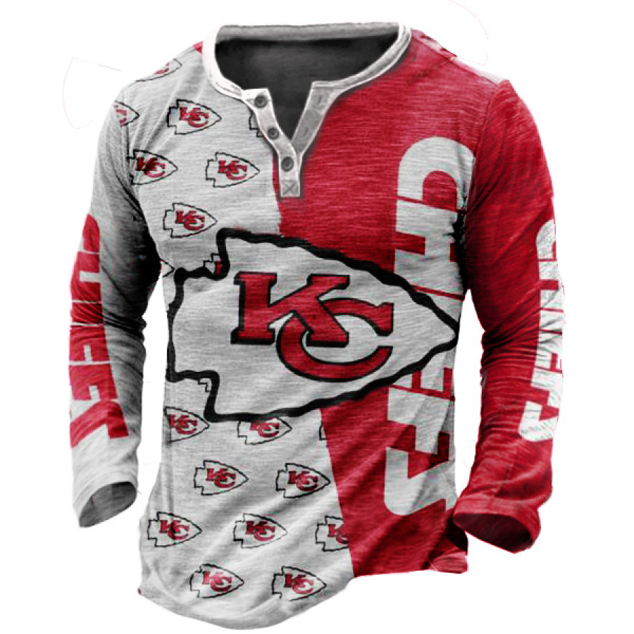 

T-shirt Henley à Manches Longues Imprimé Kansas City Chiefs Pour Hommes