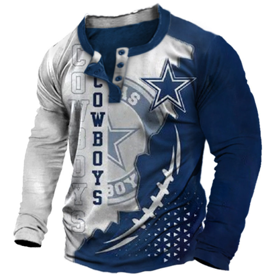

Men's Dallas Cowboys Printed NFL Super Bowl Color Block Henley Shirt