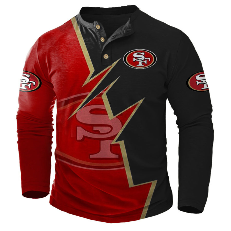 

T-shirt Pour Hommes Henley San Francisco 49ers NFL Imprimé Extérieur à Manches Longues Hauts