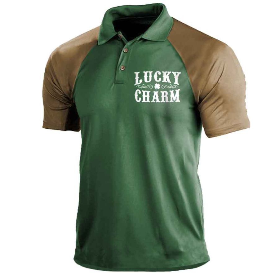 

Мужская футболка-поло Lucky Charm День Святого Патрика с короткими рукавами Летние цветные блоки Повседневные топы