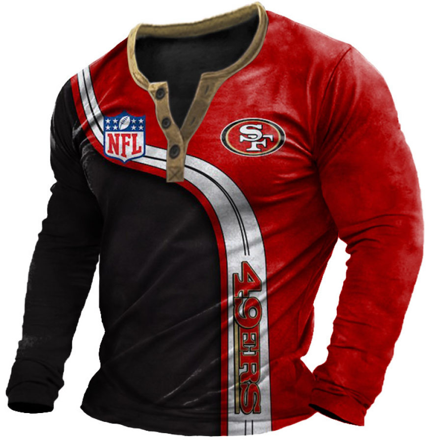 

Мужская футболка Henley San Francisco 49ers NFL с принтом на открытом воздухе топы с длинными рукавами