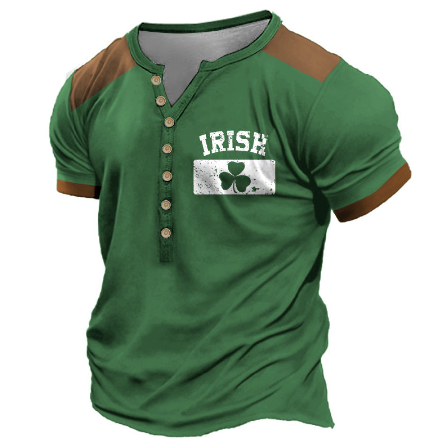 

Мужская футболка Henley Irish Shamrock День Святого Патрика Lucky Color Block Летние повседневные топы с короткими рукавами